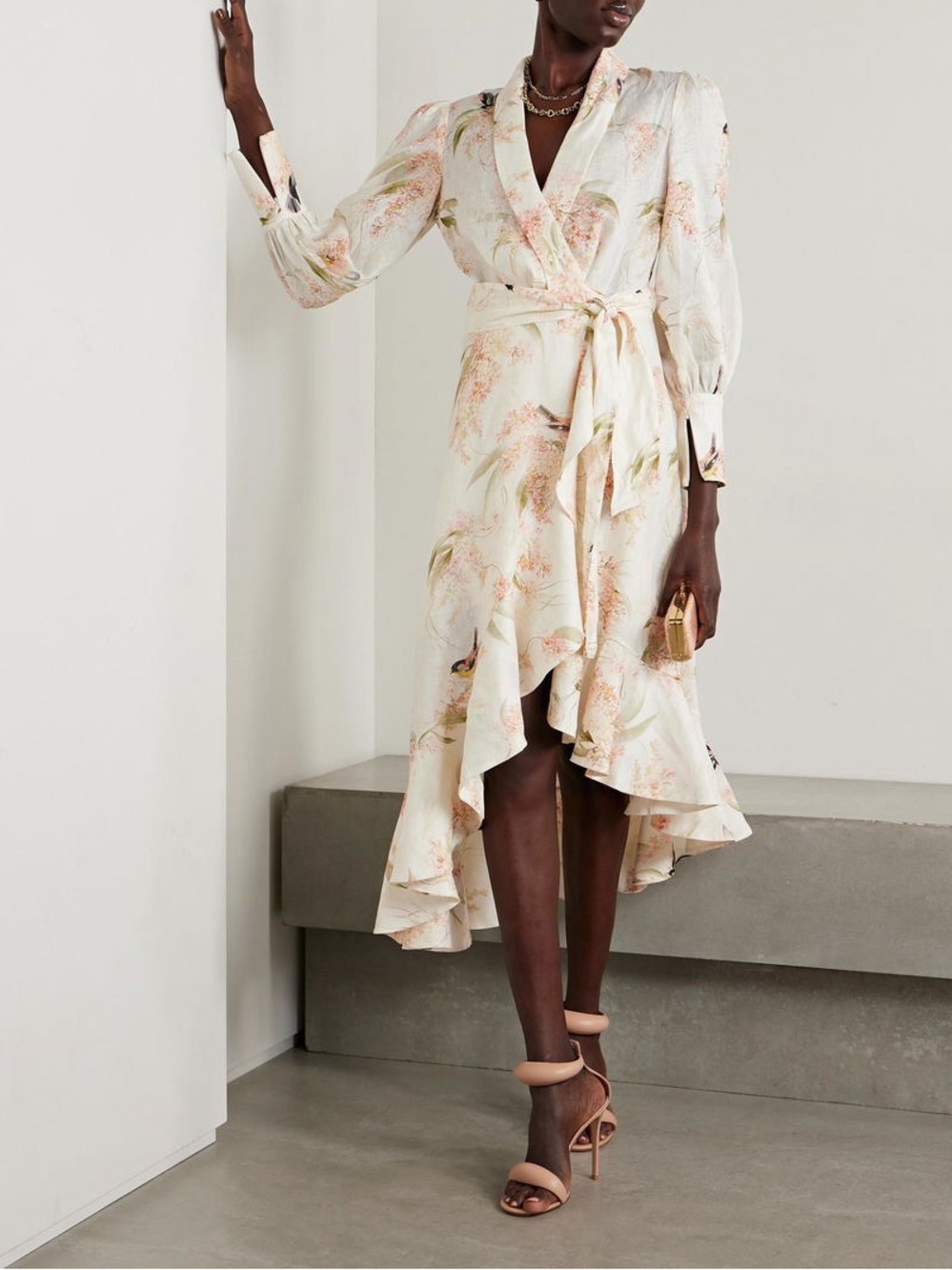 NWT - Zimmermann Bird-Print Linen Wrap Dress Size 2
